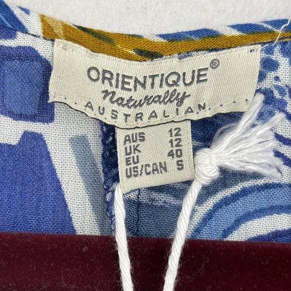 Orientique Naturally Midi Dress Seville Size S Blue Floral Crinkle Gauzy Flowy - Picture 4 of 16